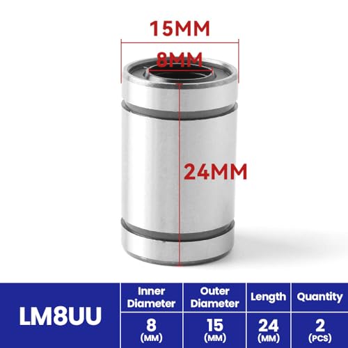 LM8UU Linearkugellager, 4 Stück mit 8mm Bohrung, 15mm Außendurchmesser, 24mm Länge mit beidseitiger Gummidichtung, ideal für CNC, 3D-Drucker