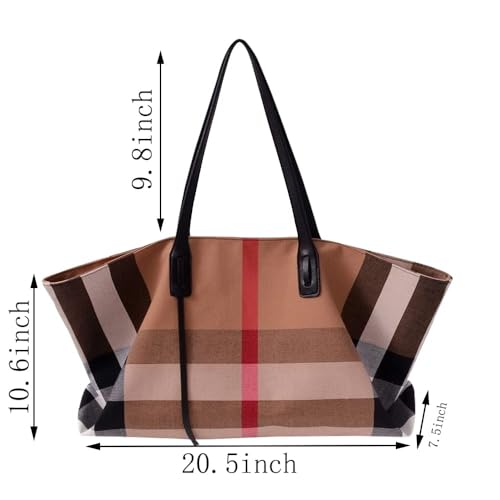 Bolso tote de lona a cuadros para mujer miniatura 5