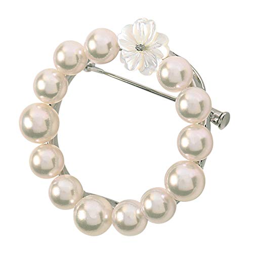 Image of Japanese 6.0-7.0mm Akoya Cultured Pearl Brooch for Women with Sterling Silver | Elegant Design Excellent Gift | Pearl Brooch