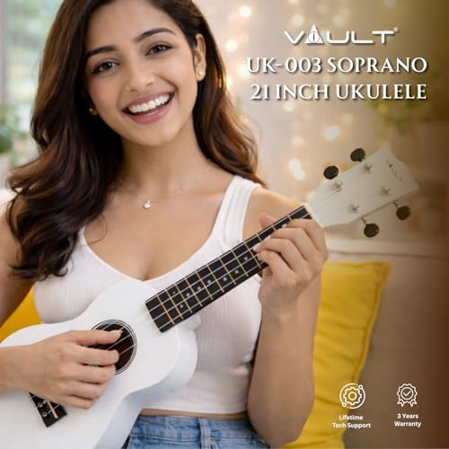 Image of Vault UK-003 Soprano Colourful Ukulele 21 inch With Gig-Bag - White