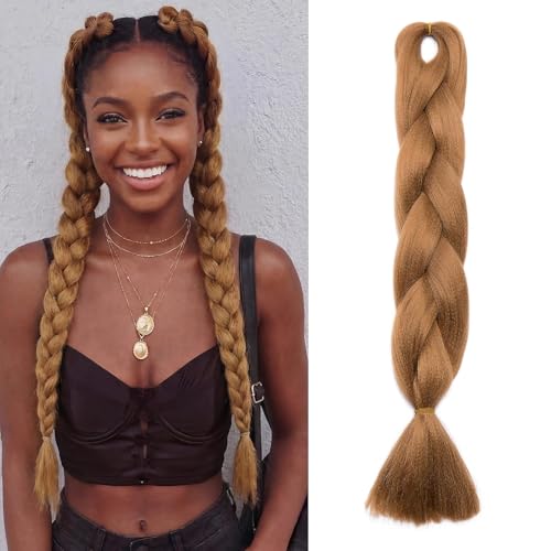 Hairro 24 Inch Jumbo Braiding Hair Extensions for Women, High Temperature Fiber Crochet Twist Braids 3 Pack, Light Auburn