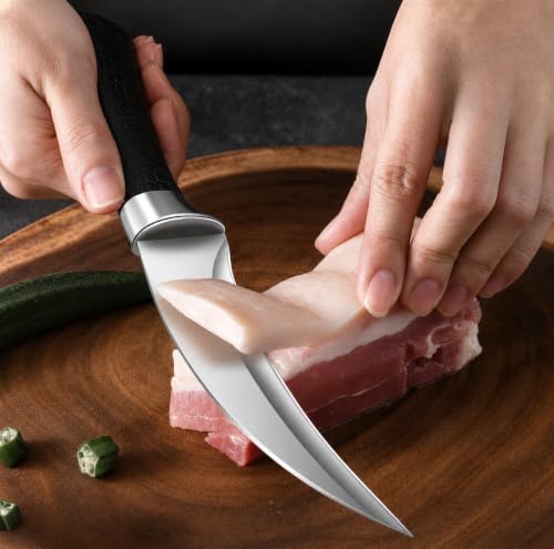 Image of Wizbiz 7 Inch Curved Butcher Knife with Sheath | Boning Knife for Cutting Mutton Chicken & Deboning | Sharp Stainless Steel Kitchen Vegetable Chopper Knife - Kitchen Cutting Tool