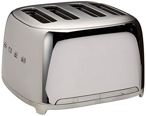 Image of SMEG 4 Slice Toaster TSF03, Retro Stainless-Steel Toaster with Wide Slots for Bagels, 6 Browning Levels, Defrost Reheat Bagel Functions, Dual Controls, Crumb Trays, 1800W - TSF03SSUS - Stainless Steel