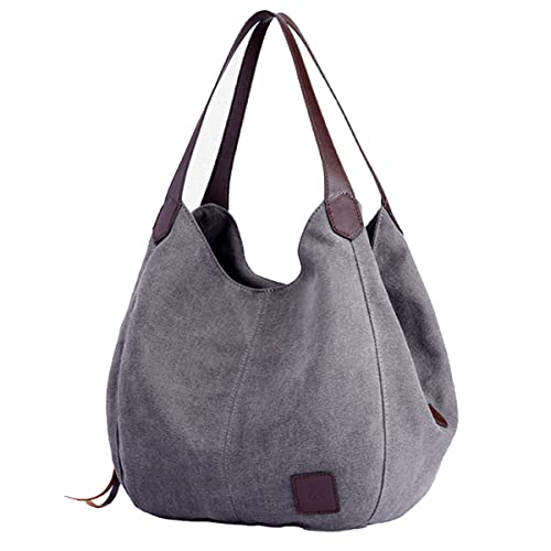 Image of Women Canvas Hobo Purse Multi Pocket Handbags Shoulder Bags Totes Purses