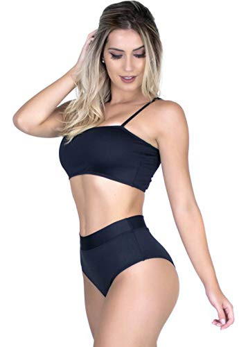 Biquíni Top Faixa Cintura Alta Hot Pants Moda Praia 315 (Preto, G)