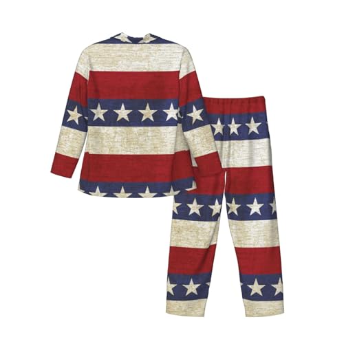 Vintage Usa Flag With Stripes And Stars Mens Pajamas Set Button Down Sleepwear Set Long Sleeve Loungewear With Pockets4