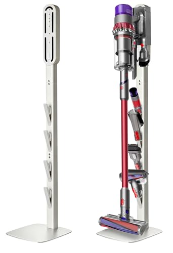 Image of Haturi Vacuum Stand for Dyson Gen5detect V16 V15 V12 Detect V11 V10 V8 V7 V6 Handheld Cordless Vacuums, Vacuum Holder and Metal Storage Bracket with Hidden Cord Design & Multiple Hooks, White