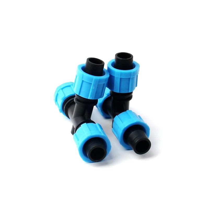 Conector de bloqueo de rosca de 3 vías PE azul de 25 uds., conector de codo en T de 16 mm de diámetro exterior for riego de jardín