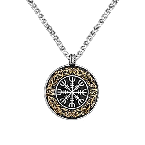Collier Ouroboros Vikings boussole rune en cuir véritable pour homme
