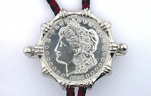 Vintage 1921 Morgan Silver Dollar Bolo Bola Tie With Cord Tips Epbt47N #TOP1