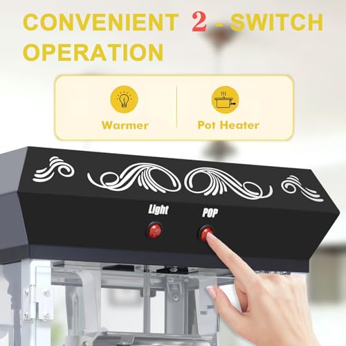 Image of Montary 8 Oz Commercial Popcorn Machine with Cart,650W Vintage Style Popcorn maker Equipped with Popcorn Scoops，Heated Deck & Storage for Home Movie House and Carnival,Black