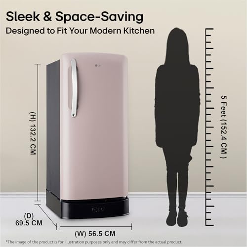 Image of LG 201 L, 5 Star, Smart Inverter, Direct Cool Single Door Refrigerator (GLD2156ZHCP, Clay Pink, Base stand with Drawer)