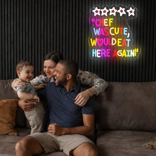 Image of Chef Was Cute Would Eat Here Again Neon Signs Dimmable Led Kitchen Neon Light Wall Decor for Kitchen,Home Funny Gifts for Chef, Family, Friends,Oneself-12.8 x 12.2 IN-USB Powered-Acrylic