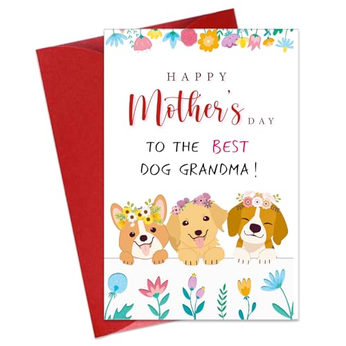 JUESMOS Best Dog Grandma Mothers Day Card from Dog Puppy - Funny Mothers Day Gifts for Dogs Grandmother - Dogs Grandma Gifts Card for Women Dogs Lovers - Poppy Grandma Card with Envelope