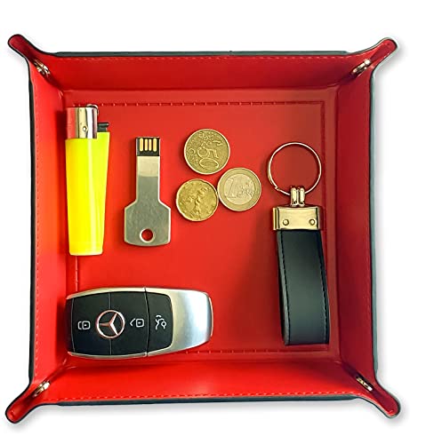 Bandeja para Objetos vacía Bolsillos Bicolor con Cierre de Botones de Poliuretano, útil para Objetos de Escritorio (Azul/Rojo Veneciano)