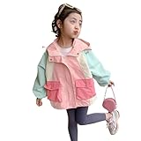 [Banlan] 子供服 女の子 ジャケット ウインドブレーカー カラーブロック 長袖アウター フード付き 防風 撥水 速乾 軽量 春 秋 冬 キッズ服 ガールズ カジュアル 韓国風 通園 通学 アウトドア 100-150cm (JP, 身長, 100, カラーブロック)