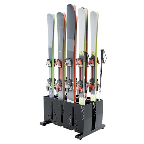 TOCRETOARE Ski Storage Rack for Garage, 8 Pair Heavy Duty Steel Freestanding Ski Storage Organizer, Indoor Ski Holder Racks for Home and Garage Storage