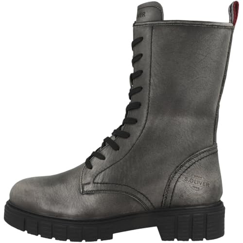 s.Oliver Damen Winterstiefeletten zum Schnüren aus Leder Gefüttert, Grau (Graphite), 37 EU