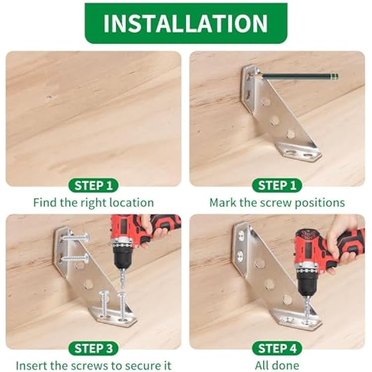 Heavy Duty Stainless Steel Furniture Corner Connectors - Triangle Bracket with Drill and Screws, Universal for Wood Furniture, Drawers, Cabinets, Tables, and Chairs