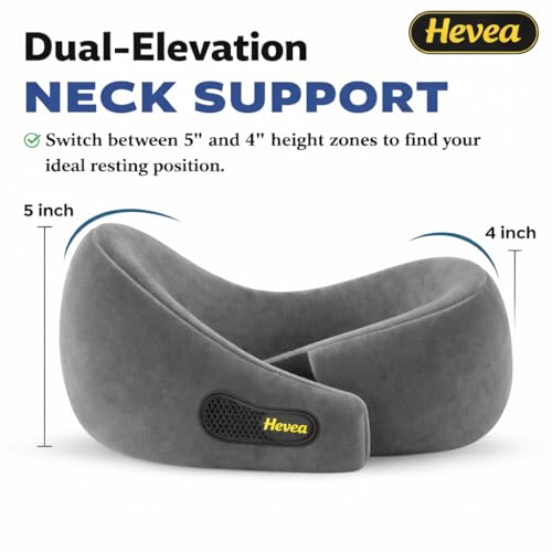 Image of HEVEA Travel Neck Pillow with Eye Mask,100% Memory Foam & 360 Degree Neck Support Pillow for Flight, Car, Bus,Train Travel, Adjustable Velcro, Washable Velvet Cover, Free Travel Pouch..(Gray)