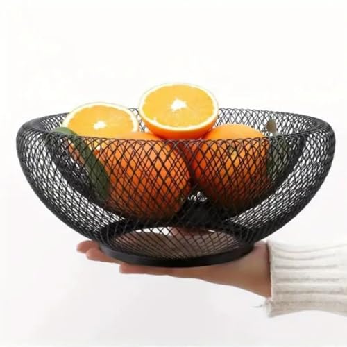 Image of Go Hooked Double-Layer Metal Mesh Fruit Bowl -12 Inch Durable & Stylish Iron Wire Basket, Keeps Fruits Fresh & Insect-Free, Perfect for Display Table, Dining Table, Room Desk Storage Basket - Black