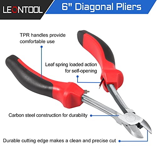 Leontool 6 Inches Diagonal Cutting Pliers Mini Long Reach Wire Cutters Jewelry Making Tool Zip Snip Pliers Diagonal Side Cutters Side-Cutting Pliers For Crafting Electricians And Homes #TOP1