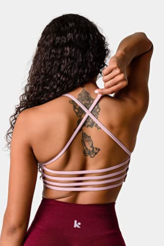 Kamo Fitness Iris Strappy Sports Bra For Women Light Support Backless Crop Top Removable Padding Open Back (Pink Lavender, S) #TOP3