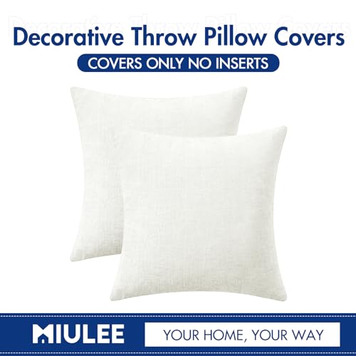 Image of MIULEE Pack of 2 Couch Throw Pillow Covers 18x18 Inch Soft White Chenille Pillow Covers for Sofa Living Room Solid Dyed Pillow Cases