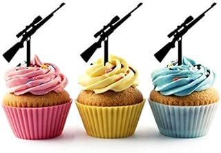 TA1130 Hunting Rifle Gun Silhouette Party Wedding Birthday Acrylic Cupcake Toppers Decor 10 pcs