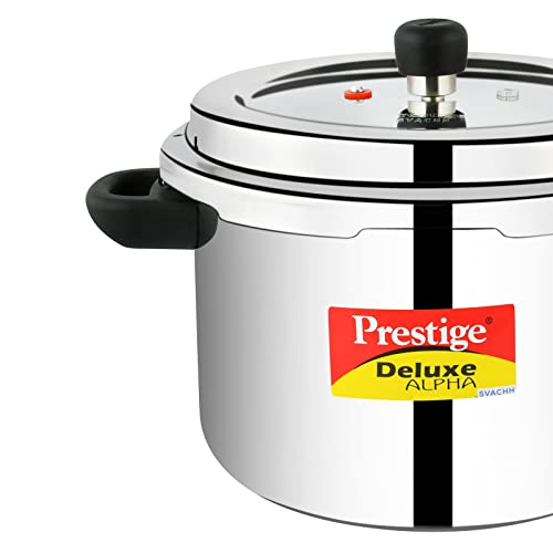 Image of Prestige Svachh Deluxe Alpha 6.5 Litre Stainless Steel Outer Lid Pressure Cooker & Prestige Omega Deluxe Granite Dosa Tawa, 28 cm, Black