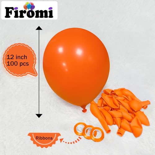 Image of Firomi Thicken Latex Orange Balloons 12-inch 100 Pack (with 3 Ribbons)