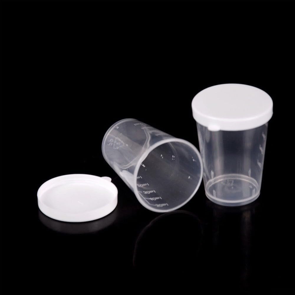 10PCS Medicine Measure Cups,Transparent Plastic Measuring Cup with Lids Cap Container