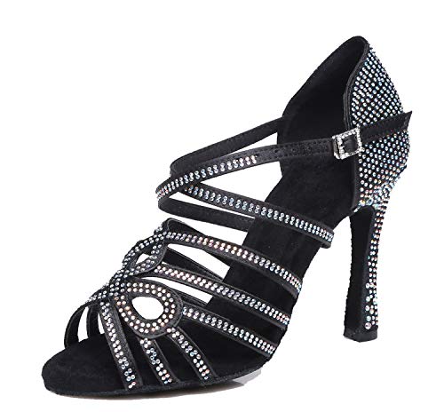 Chaussures de danse latine femme strass L413 talon 10 cm noir pointure 37.5 EU