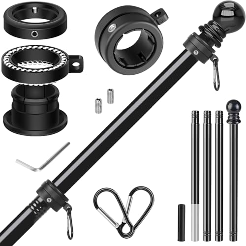 Haoridul Flag Pole for Outside House Heavy Duty Metal Flagpole for Residential Outdoor or Porch Stainless Steel Flag Poles Upgraded Tangle Free Design 1 Inch (5 FT Black)