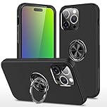 EYZUTAK Case for iPhone 14 Pro, 360 Degree Rotation Magnetic Metal Finger Ring Holder Magnet Car Holder Inner Silicone with Camera Protection Glossy Anti-drop Hard Cover - Black