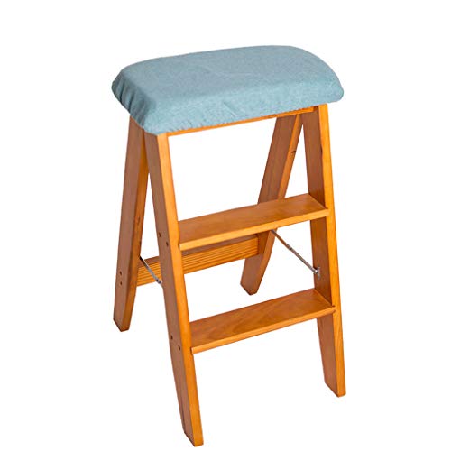 Mehrzweck-Steigleiterregal Klappbarer hölzerner Mini Schritt Leiter Schemel Multifunktionsküche Schritt Bibliotheks Büro Schritt 3 (hellblaues) entfernbares Kissen (Farbe : Natürlich) Cover