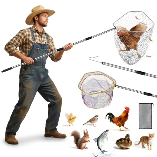 KUNELL PAPO Chicken Net Catcher 3 in 1 Kit with 2 Foldable Nets & Leg Hook Replaceable (KUNELL PAPO 3-in-1)
