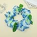 JSSHI Lush Hawaiian Headpiece,Hawaiian Flower Leis Jumbo Necklace Bracelets Headband Set with Leaf for Hawaiian Luau Party Decoration Supplies (with Green Leaves，Blue)