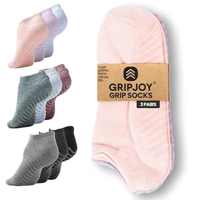Gripjoy Grip Socks 3-Pack, Non Slip Socks for Yoga, Pilates, Barre, Dance, Enhanced Stability, Machine Washable, Comfortable Cotton Blend, Supports Charitable Causes