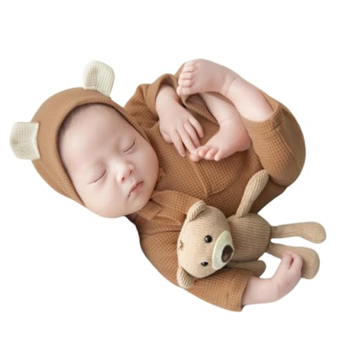 Image of Newborn Baby Photo Shoot Props Girl Boy Crochet Knit Hat Costume Stripe Hat Pants Overalls Photography Props