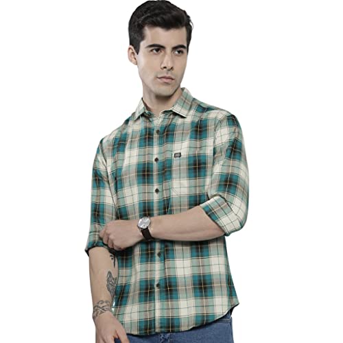The Indian Garage Co Men's Checkered Slim Fit Shirt (1221-SH151-32_Green & White 2XL)