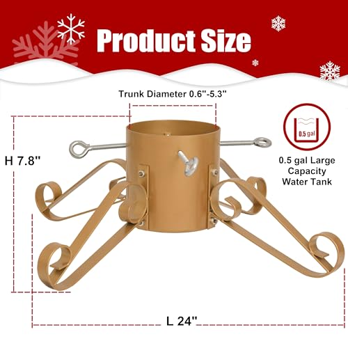 10FT Christmas Tree Stand for Real & Artificial Trees, 24" Base Holds up to 10 ft Live Trees & 3D Tree Topper with Timer, 20 Clear Lights & 8 Light Modes (Gold) by VIODEX - Image 3