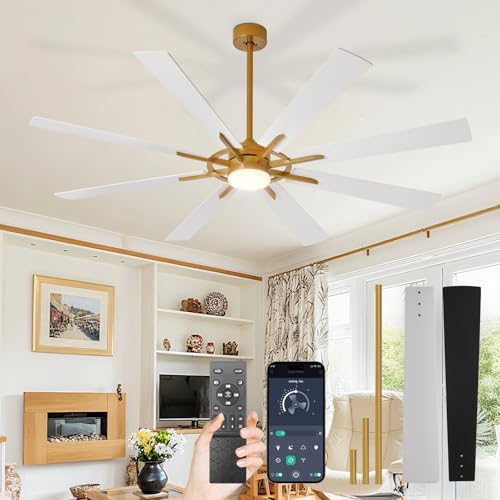 Image of Depuley 66-Inch Ceiling Fan with Light: Modern 8-Blade Brass and White Indoor Outdoor Fans with Remote App Control Dimmable Light - Ultra Quiet DC Motor Reversible 6 Speed Timer