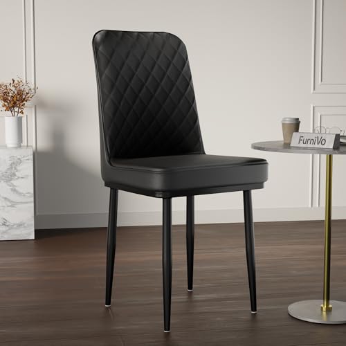 Image of IKON Premium Leather Dining Chair with Cushioned Seat & Metal Legs | Premium Accent Chair for Living Room, Bedroom & Balcony | D.I.Y (Classic Black)