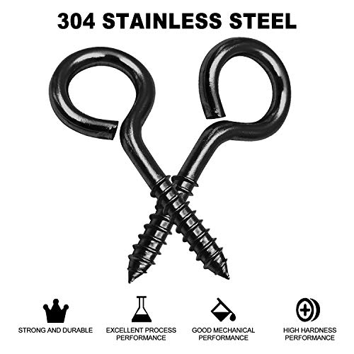 YGAOHF 5 Inch Eye Hooks Screw in Heavy Duty, 500 LBS Capacity, Large Stainless Steel Eye Hooks for Hanging, Black Eye Bolts for Indoor & Outdoor Heavy-Duty Applications - Image 6
