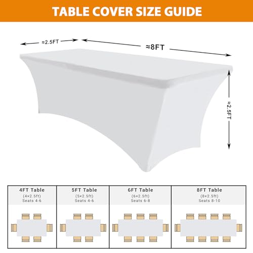 Eurmax USA 2-Pack Rectangular Fitted Spandex Table Covers 8ft Tablecloth Wedding Event Patio Table Decorations Stretch Table Cover for 8ft Folding Table (White) by Eurmax - Used condition - Image 4