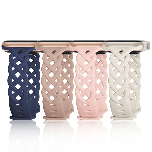 Image of Slim Silicone Bands Compatible with Apple Watch Band 40mm 38mm 41mm 44mm 45mm 46mm 49mm 42mm Women Floral Breathable Braided Lace Thin Sport Strap Replacement Wristbands iWatch SE Series 11 10 9 8 7 6 5 4 3 ultra 2