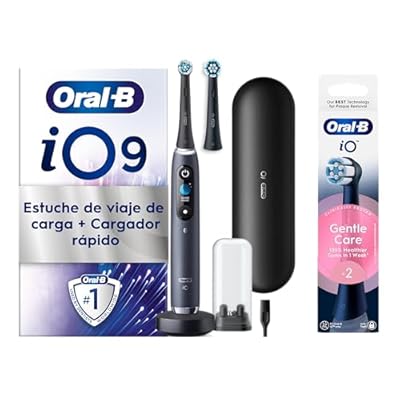 Oral-B iO 9 Cepillo de Dientes Eléctrico Negro Con Estuche Cargador de Viaje + 3 Cabezales De Recambio Negros Oral-B iO