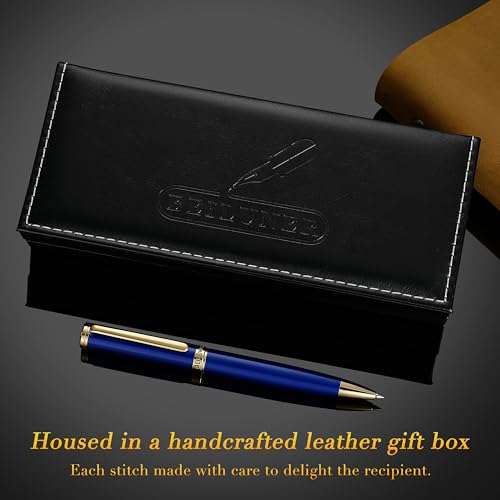 Image of BEILUNER Blue Lacquer Gel Pen - Stunning Luxury Pen with 24K Gold Finish, ADMOK Black Refill, Executive Gift Set for Family & Friends, Writing, Fancy, Office, Retractable Pens