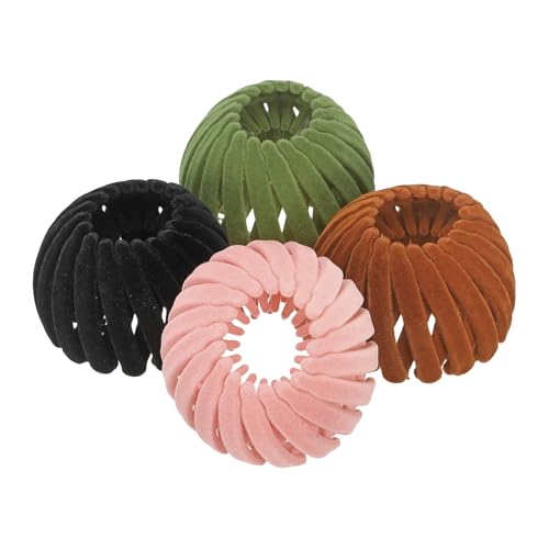 YELARXI Bird Nest Magic Hair Clip, Hairs Maker Flocking Ponytail Holder Hair Barrettes Accessories Shaper for Women Girls Hair Ties Curly Hairs (4 Pack, Black/Pink/Green/Caramel)
